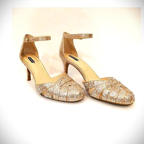 Gold/Crystal 3" Ankle Strap Heels - Picture 4 of 4